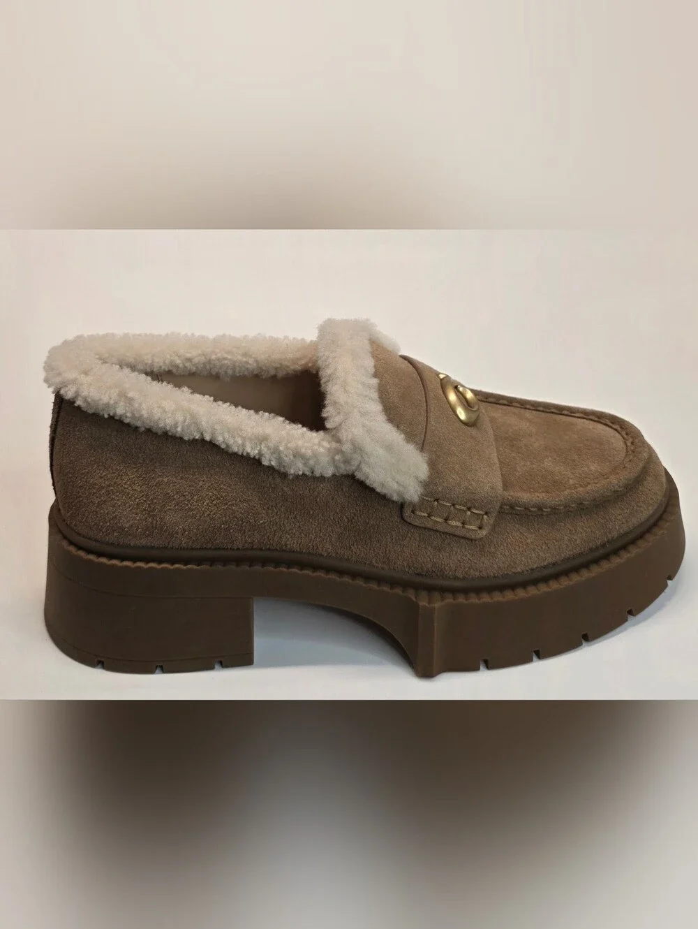 New Coach Leah Platform Shearling Loafer Casual Shoes Suede Women's Size 8